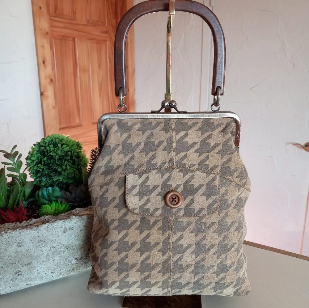 Fossil, Houndstooth, Kiss-lock Frame Satchel